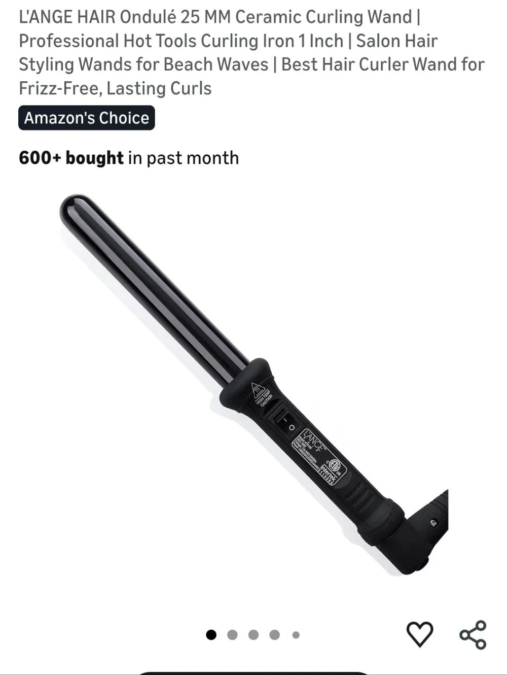 L'ANGE Hair Curling Wand Black